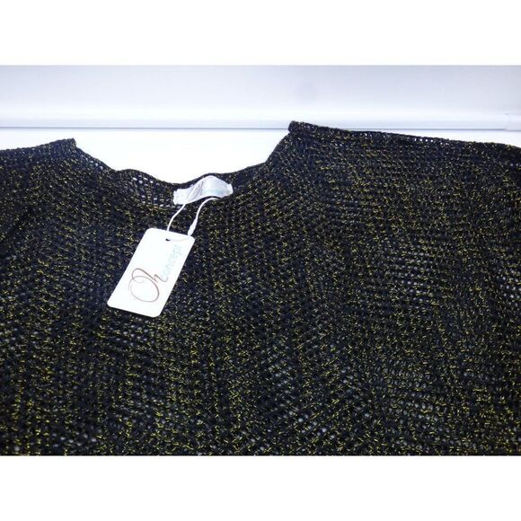 Oh Concept Collection Open Mesh Mettalic Poncho Top, One Size; Black/Gold - Picture 8 of 10